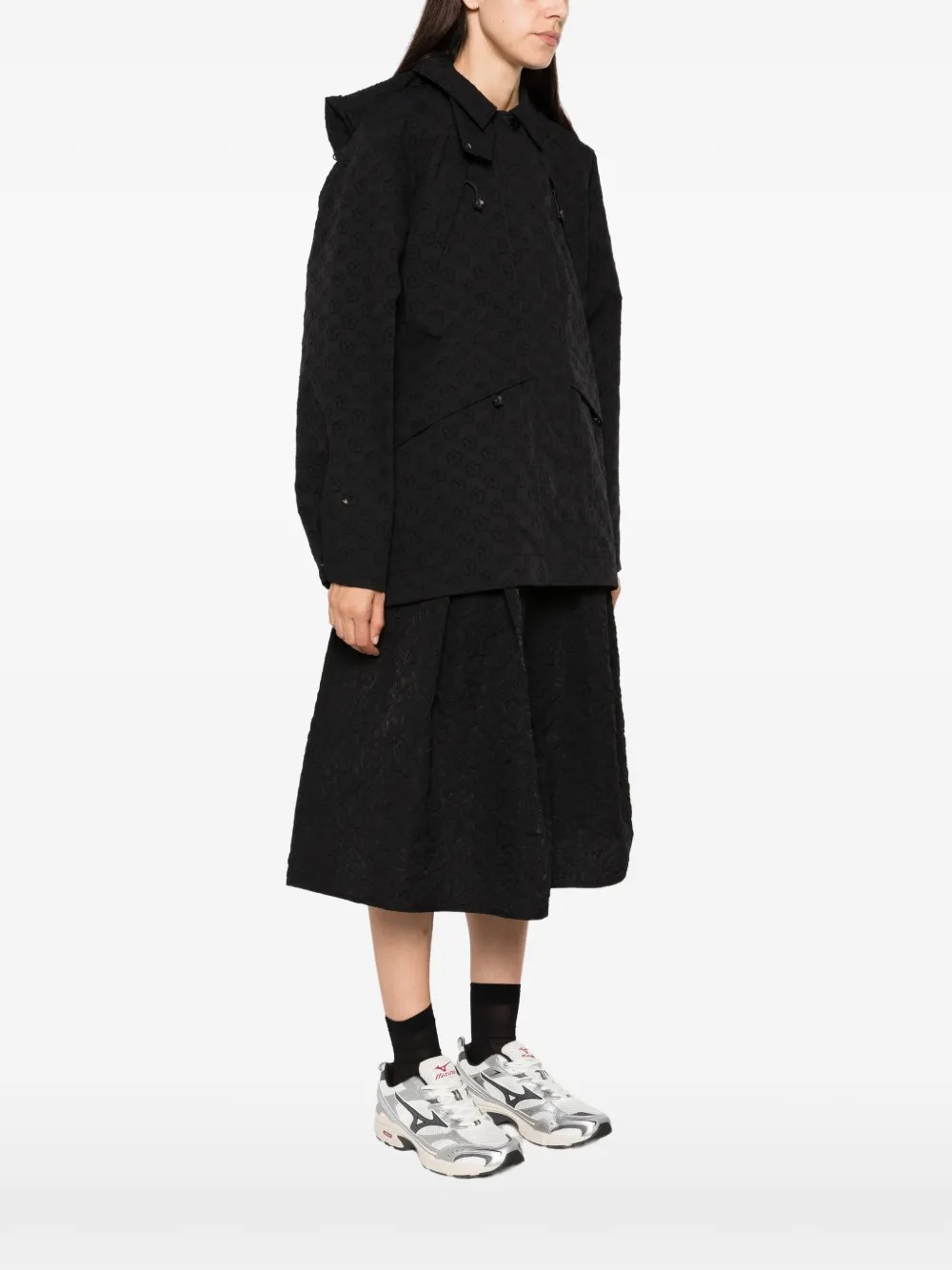 Cecilie Bahnsen Finn jack met capuchon en bloemen-patroon Zwart