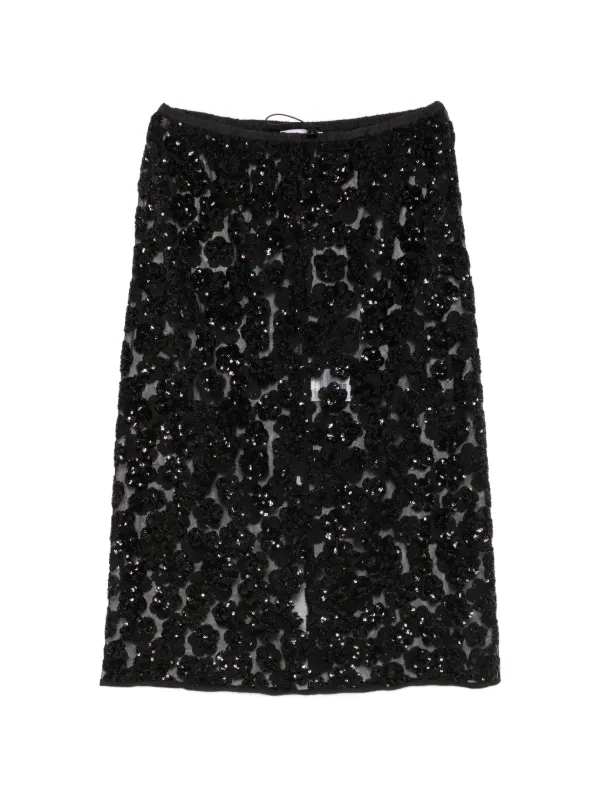 Cecilie Bahnsen Bria Sequin-embellished Floral-appliqué Midi Skirt in Black