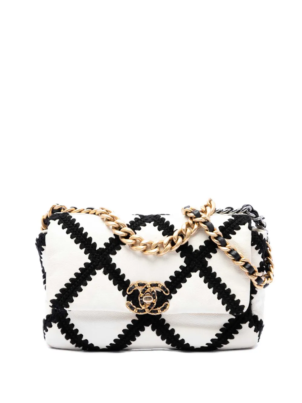 Pre-owned Chanel 2020 Medium Crochet Calfskin 19 Flap Satchel In White