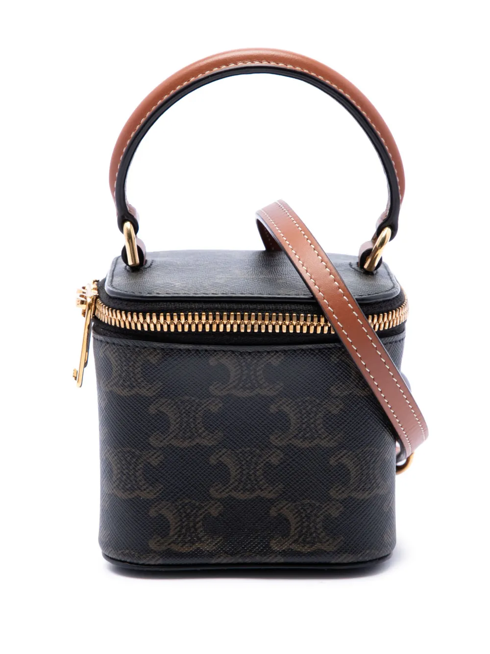 Celine Pre-Owned 2022 Mini Triomphe Coated Canvas Vanity Case satchel - Marrone