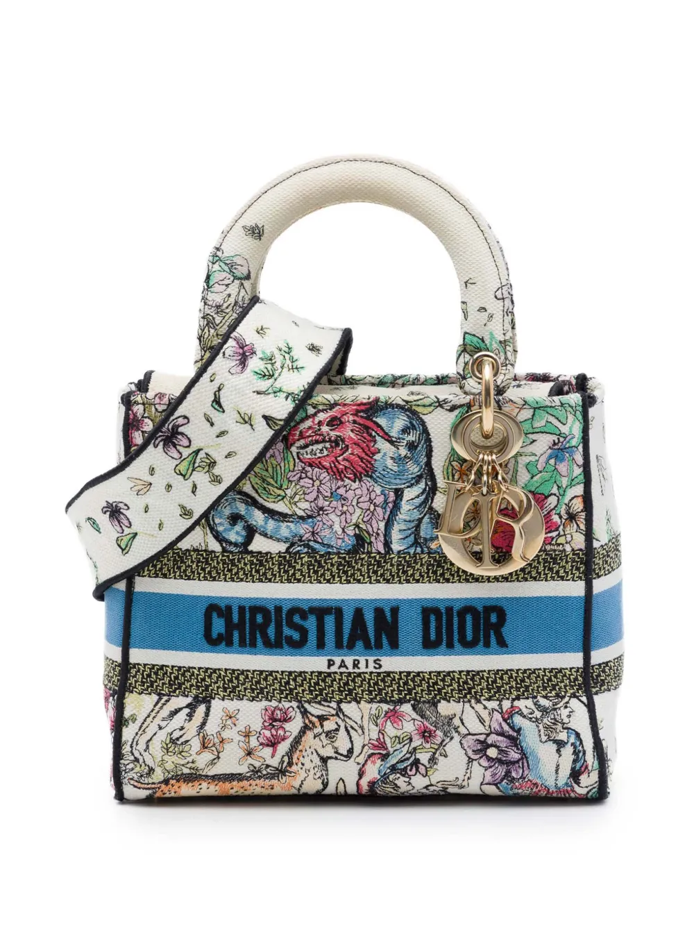 Christian Dior Pre-Owned 2022 mittelgroße D Constellation Lady D Lite Satchel-Tasche aus Canvas mit Stickerei - Weiß