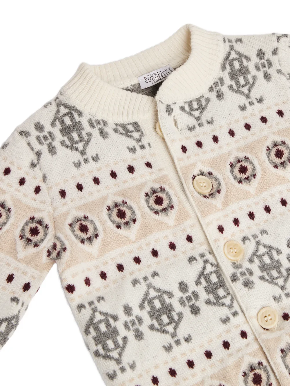 Brunello Cucinelli Kids Bernie jacquard cashmere cardigan Beige