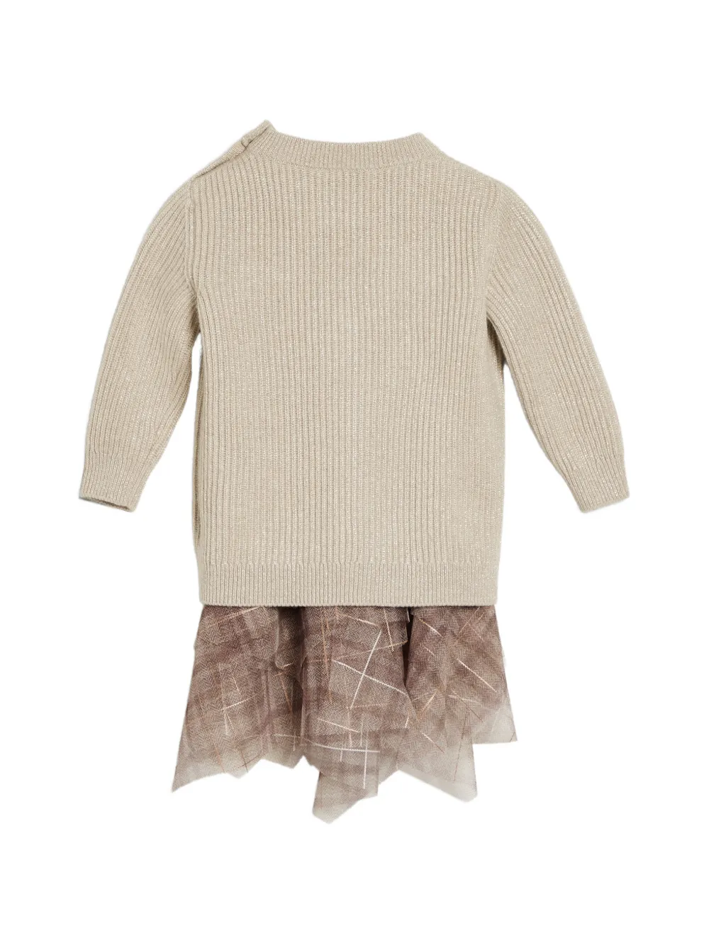 Brunello Cucinelli Kids ribbed-knit tulle dress Beige