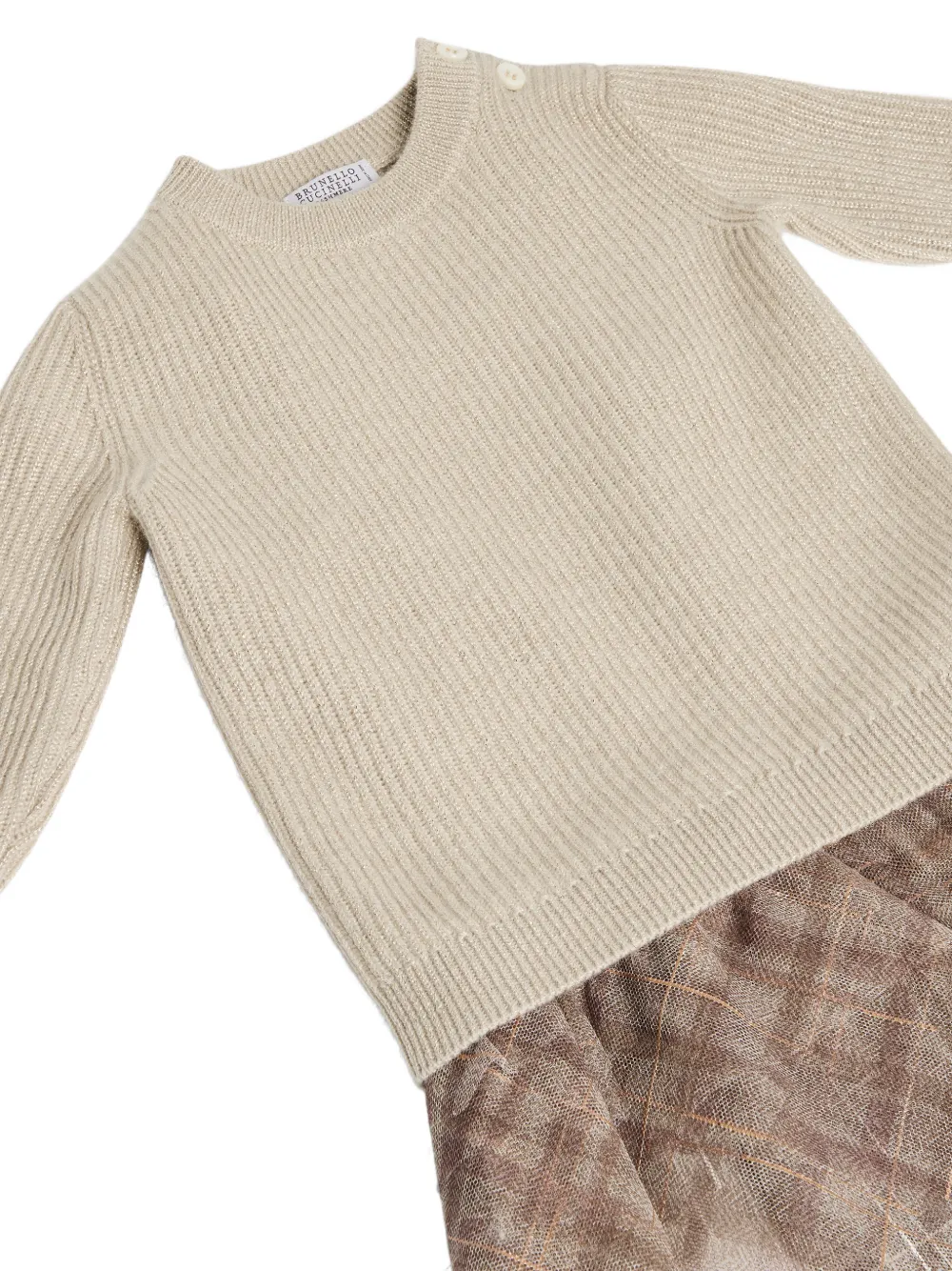 Brunello Cucinelli Kids ribbed-knit tulle dress Beige