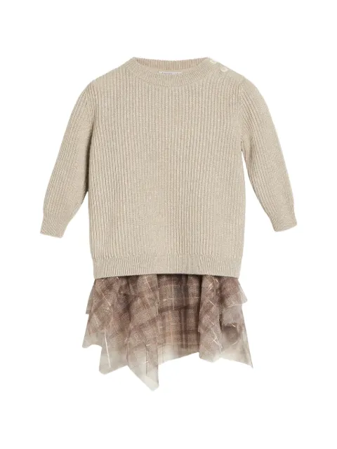 Brunello Cucinelli Kids ribbed-knit tulle dress