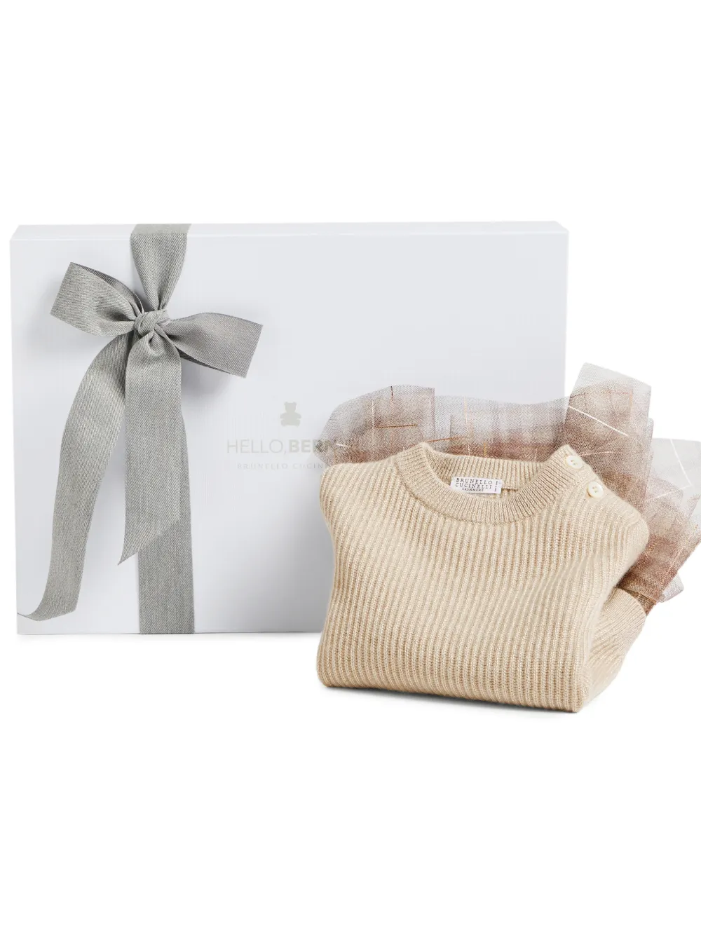 Brunello Cucinelli Kids ribbed-knit tulle dress Beige
