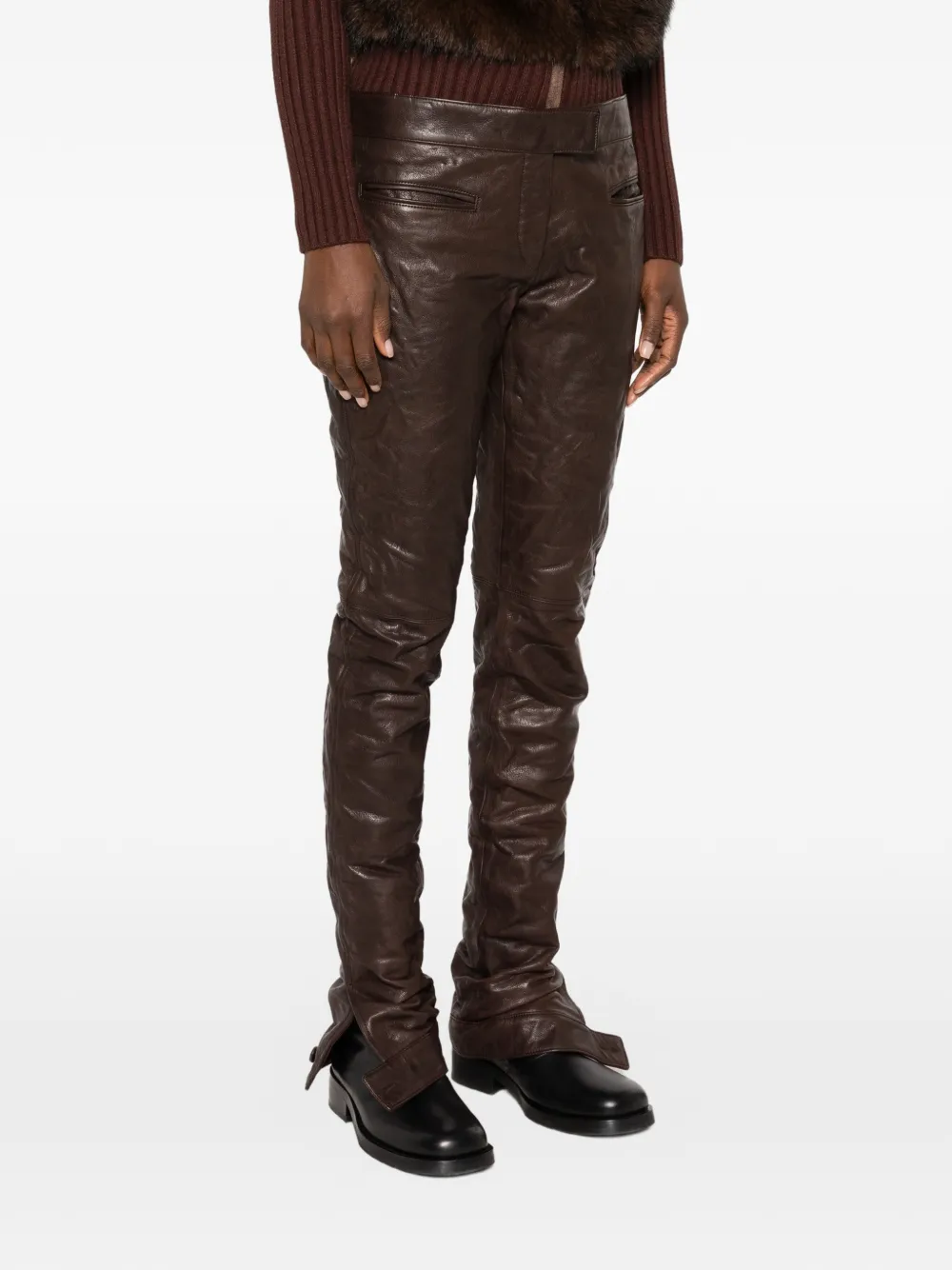 Miu button-cuff leather trousers Bruin