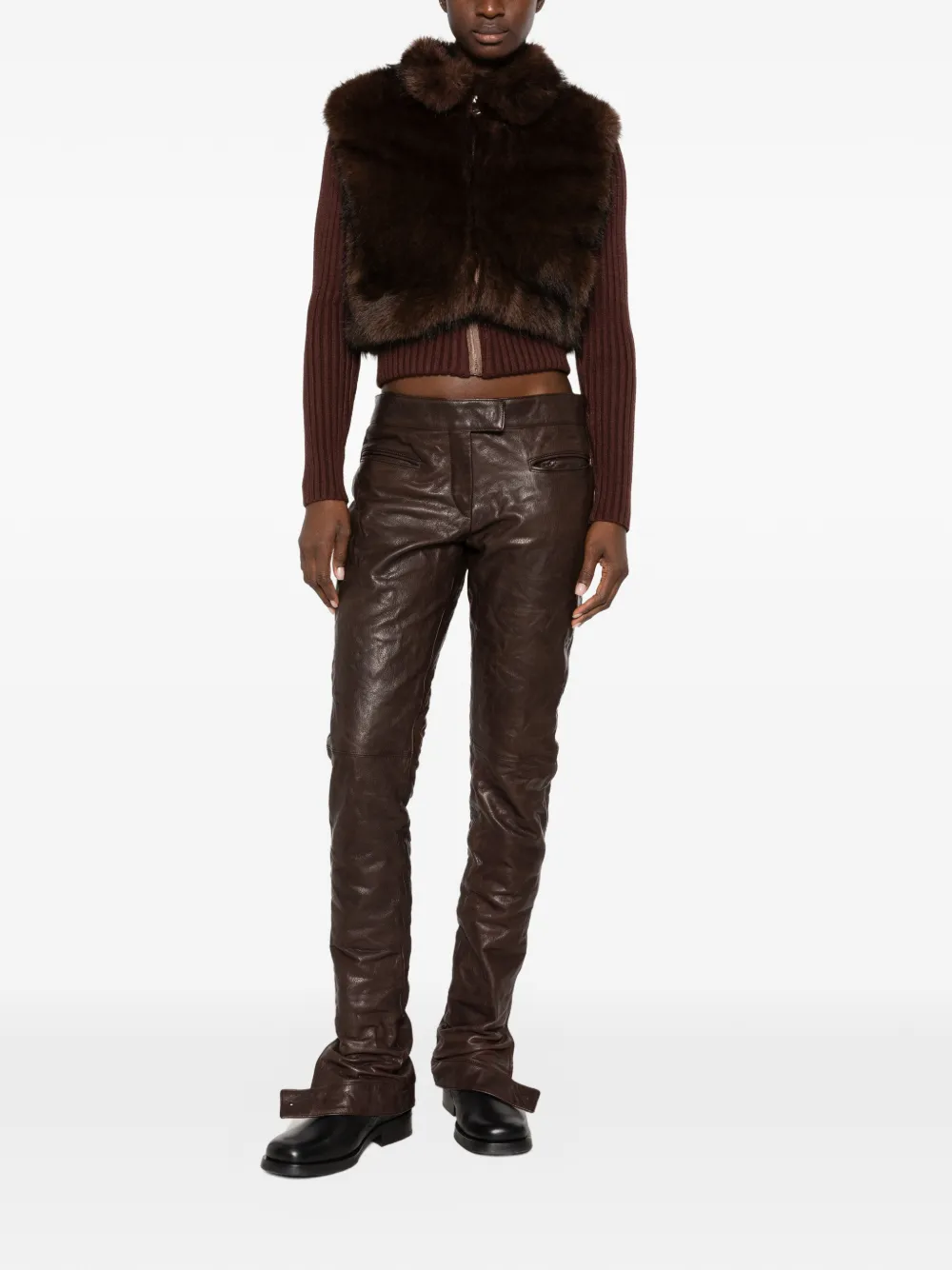 Miu button-cuff leather trousers Bruin