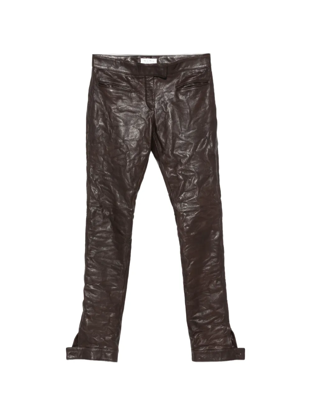 Miu Miu pantalon en cuir à poignets boutonnés - Marron Miu Miu pantalon en cuir à poignets boutonnés - Marron