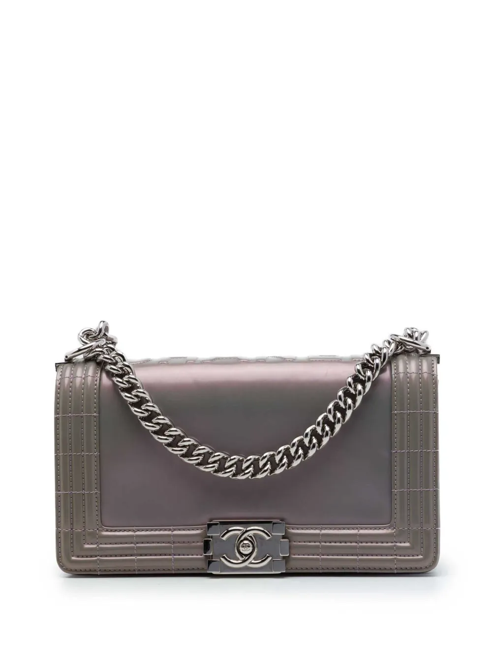 CHANEL Pre-Owned 2012 Old Medium Iridescent Patent Boy Reverso Flap crossbody bag - Grigio
