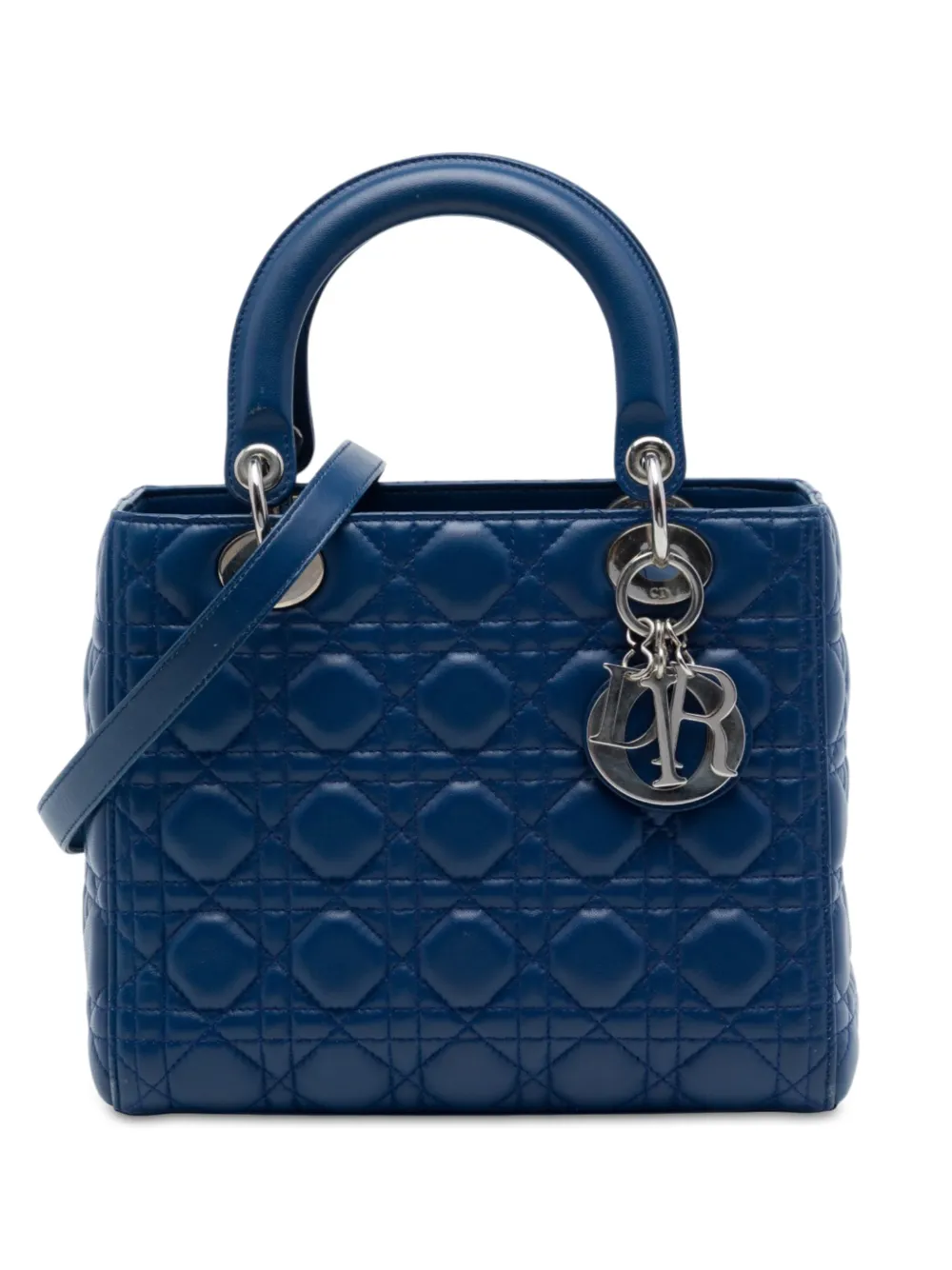 Christian Dior Pre-Owned 2012 mittelgroße Cannage Lady Dior Satchel-Tasche aus Lammleder - Blau