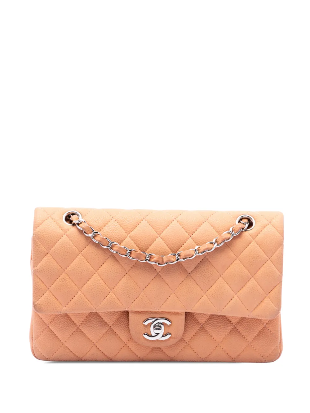 CHANEL Pre-Owned 2012-2013 mittelgroße Classic Double Flap Schultertasche aus Kaviarleder - Orange