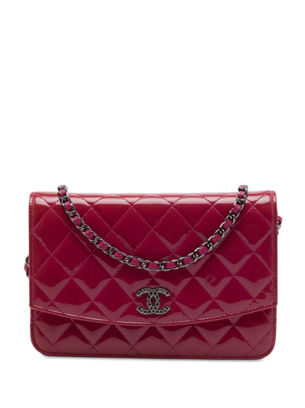CHANEL Pre-Owned 2014-2015 CC Quilted Patent Brilliant Wallet On Chain crossbody bag - Pink