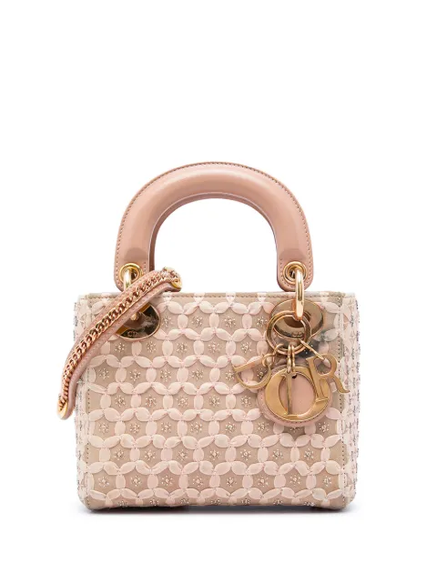 Christian Dior Pre-Owned 2020 Mini Suede Beaded Ribbon Lady Dior satchel