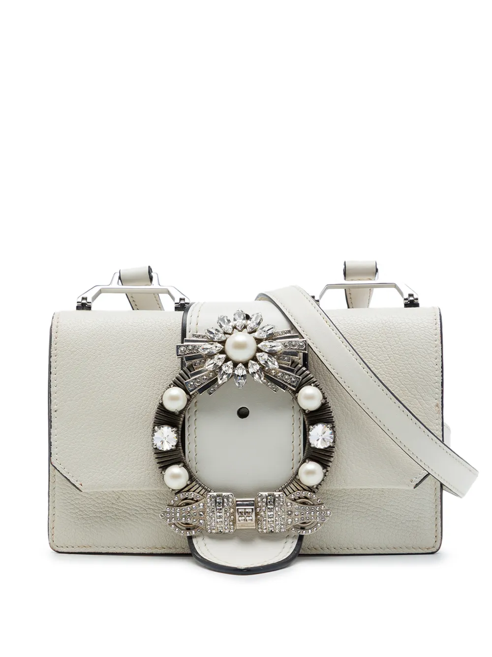 Miu Miu Pre-Owned 2010-2026 Goatskin Madras Soft Calf Crystal Embellished crossbody bag - Bianco