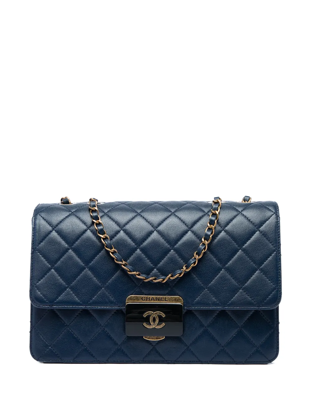 CHANEL Pre-Owned 2016-2017 Large Quilted Sheepskin Beauty Lock Flap crossbody bag - Blu