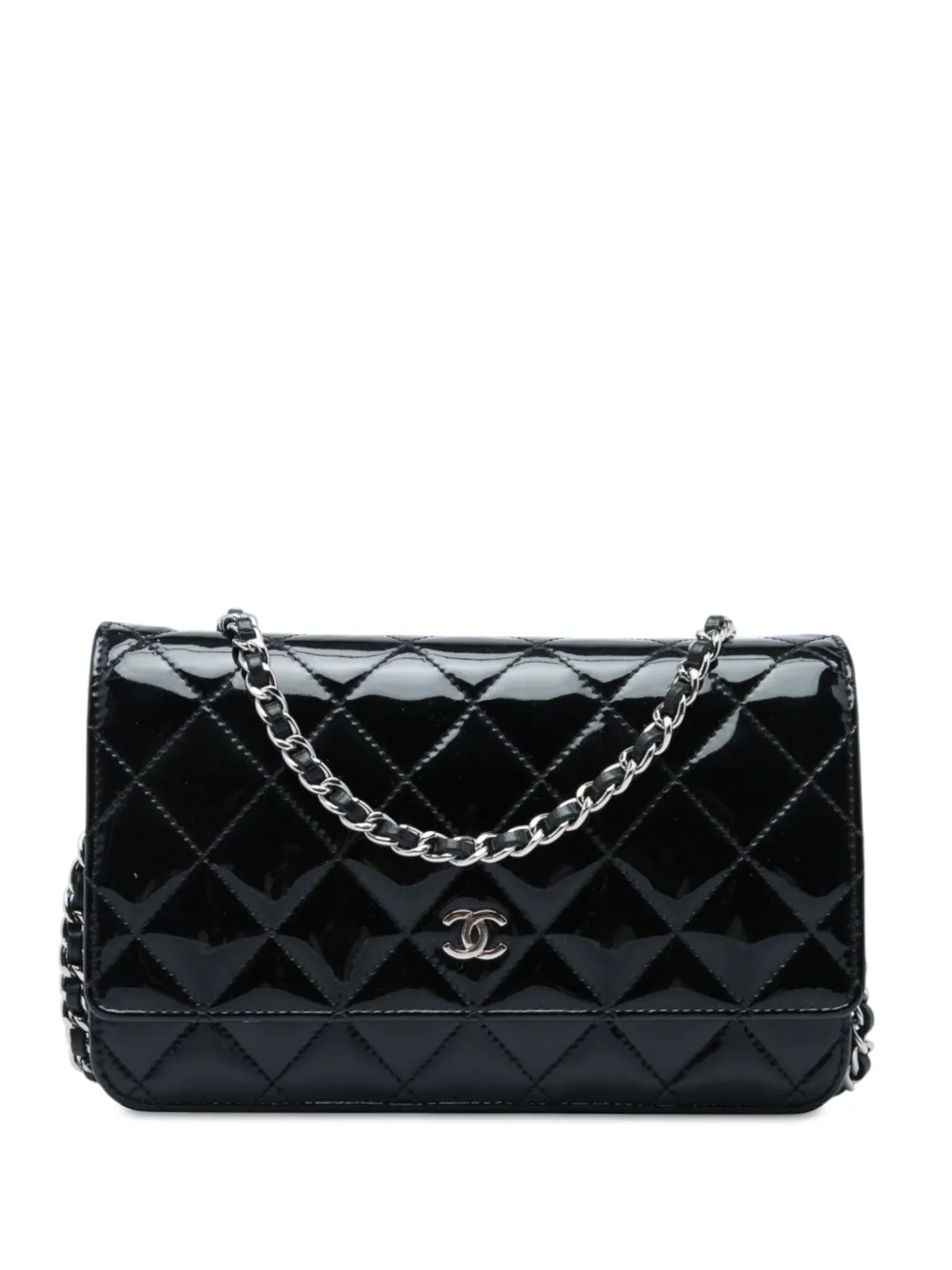 CHANEL Pre-Owned 2013-2014 CC Quilted Patent Wallet On Chain crossbody bag - Nero