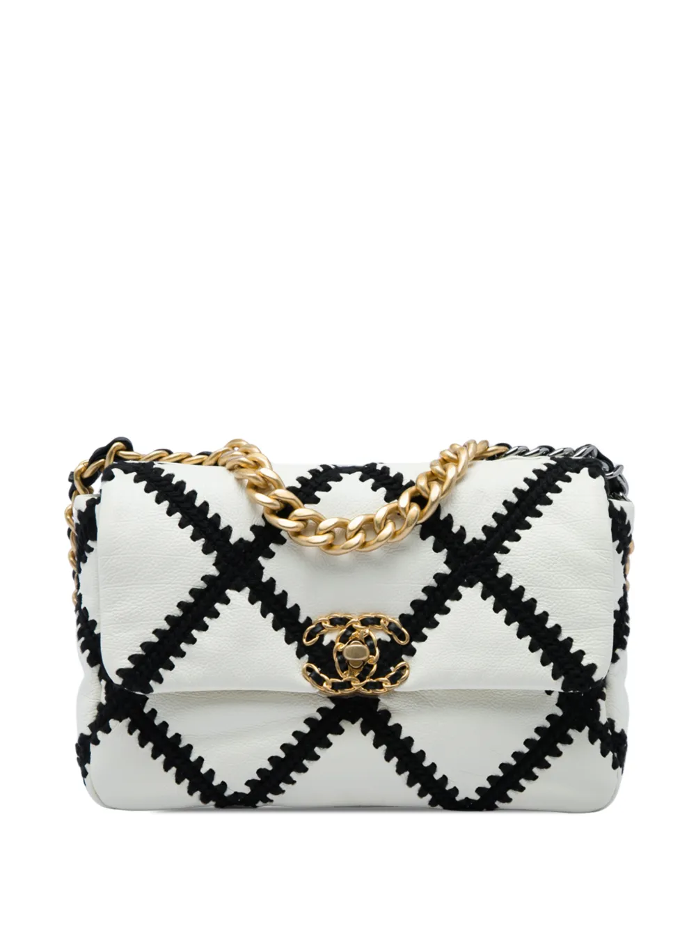 CHANEL Pre-Owned 2020 Medium Crochet Calfskin 19 Flap satchel - Bianco