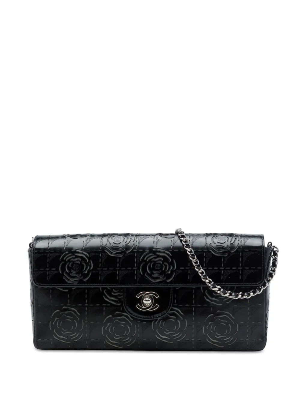 CHANEL Pre-Owned 2002-2003 Laser Cut Camellia Patent East West Flap shoulder bag - Nero