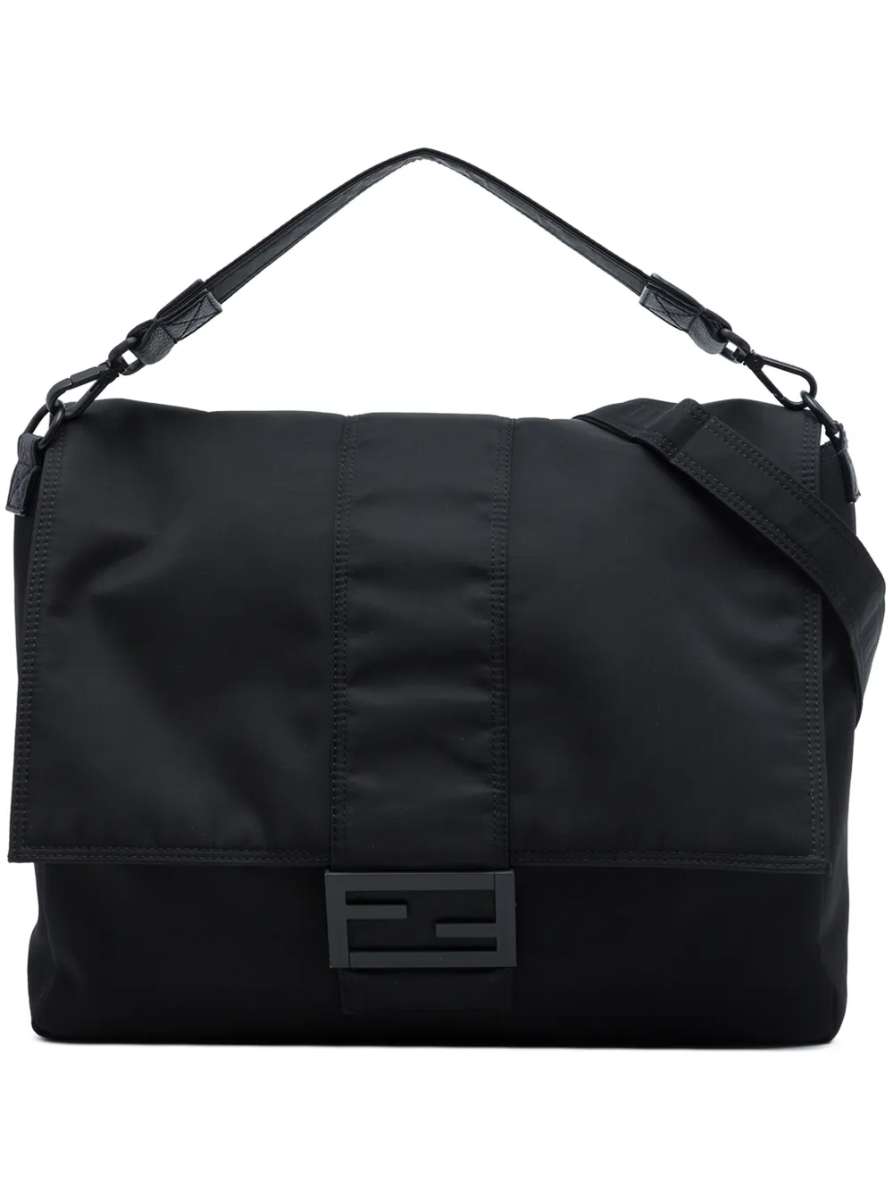 Pre-owned Fendi 2010-2026 Nylon Baguette Messenger Bag Satchel In Black
