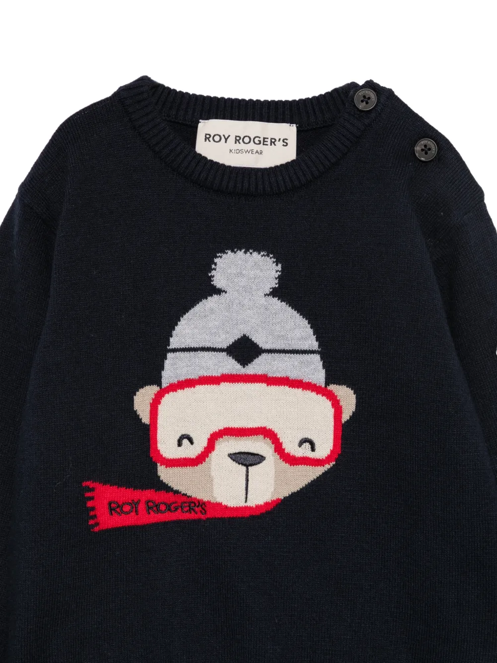 Roy Rogers Kids Trui met beer-intarsia en schouderknoop Blauw