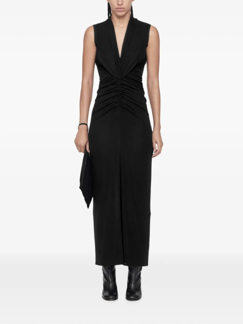 AllSaints Dariya gedrapeerde jersey maxi-jurk Zwart