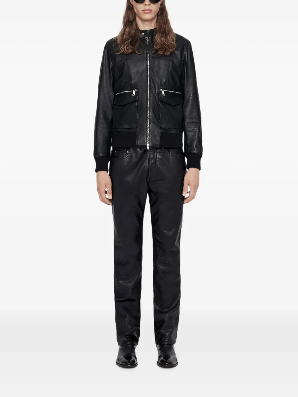 AllSaints Hiro leren bomberjack Zwart
