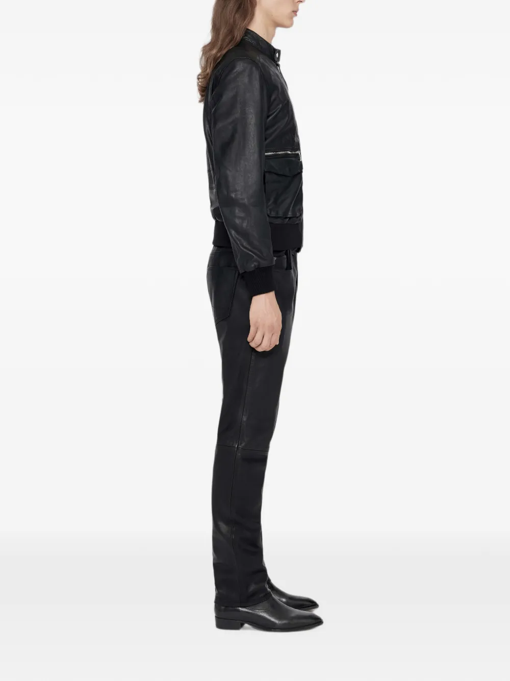 AllSaints Hiro leren bomberjack Zwart