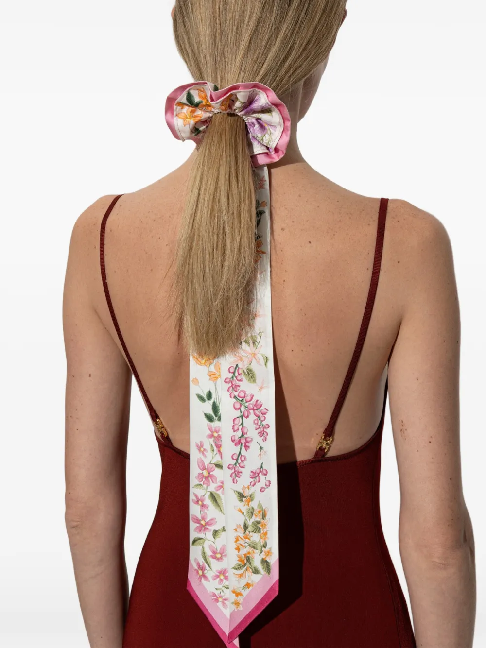 Ferragamo Zijden scrunchie met mini-bandeau en lente-print Beige