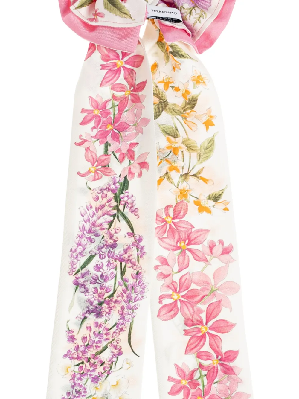 Ferragamo Zijden scrunchie met mini-bandeau en lente-print Beige