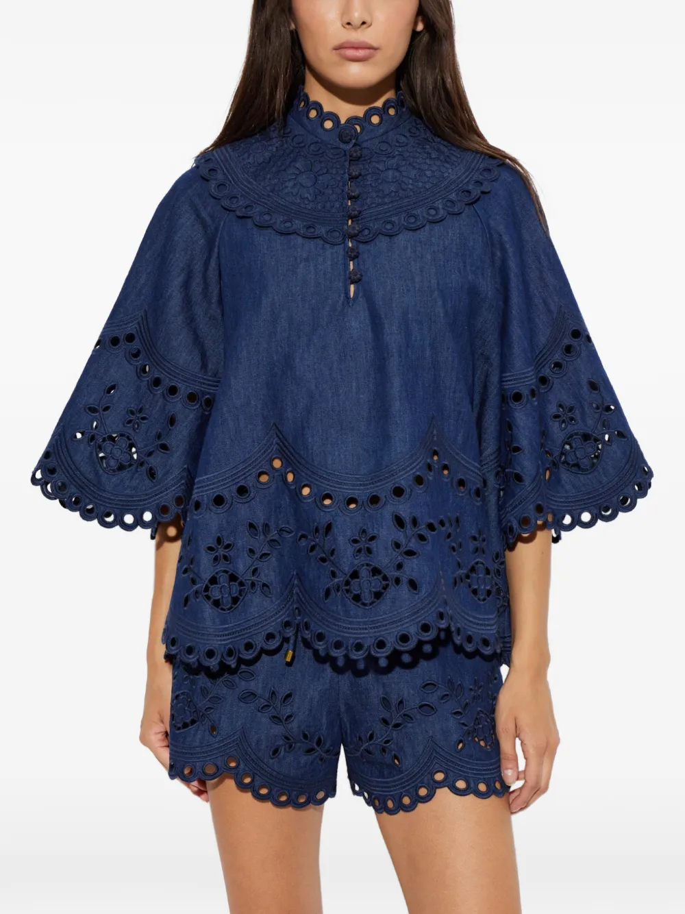 ZIMMERMANN Broderie anglaise top met gewelfde afwerking Blauw