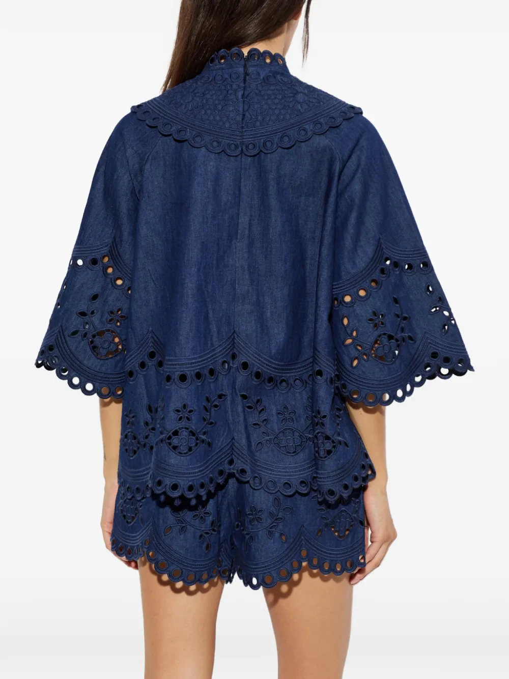 ZIMMERMANN Broderie anglaise top met gewelfde afwerking Blauw