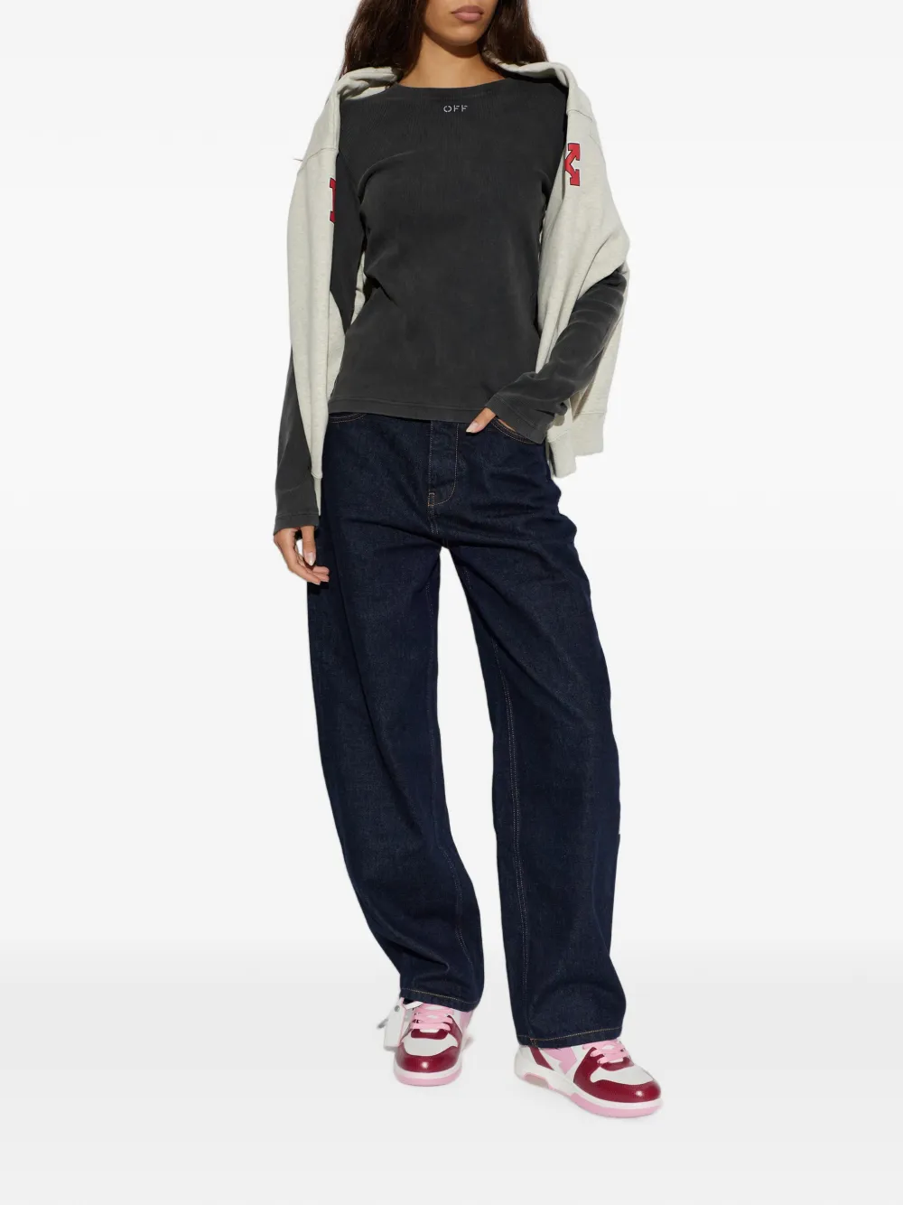 Off-White Ribgebreide top met geborduurd logo Grijs