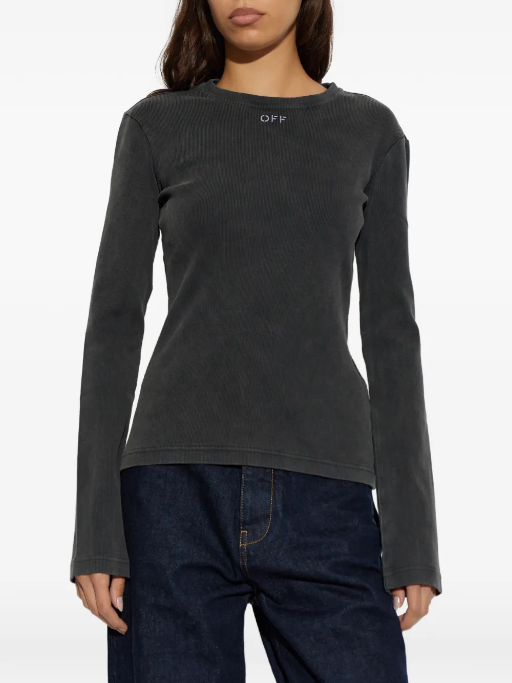Off-White Ribgebreide top met geborduurd logo Grijs