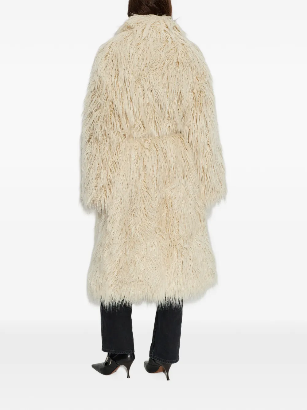 Off-White belted faux-fur coat Beige