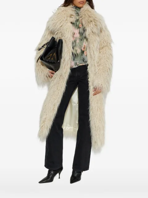 Off-White belted faux-fur coat