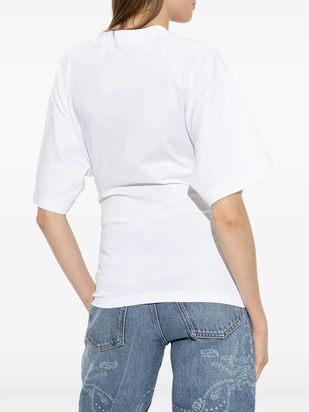 Off-White T-shirt met ruches en tekst Wit