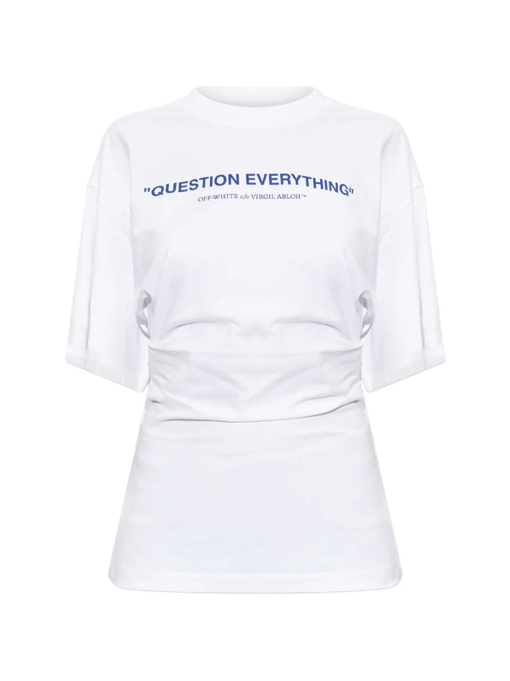 Off-White slogan-print ruched-waist T-shirt - Bianco
