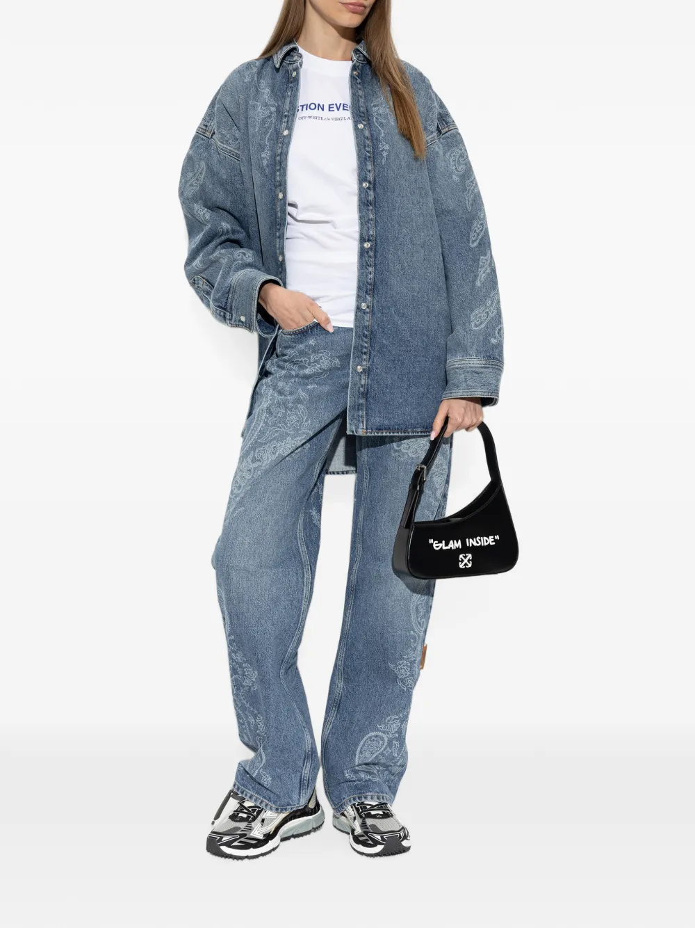 Off-White T-shirt met ruches en tekst Wit