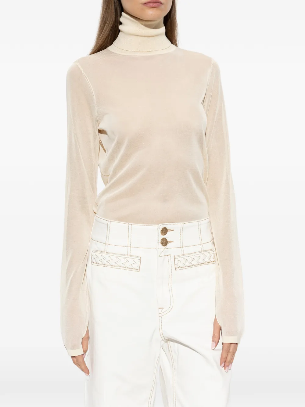 ZIMMERMANN Sheer roll-neck Top | Neutrals | FARFETCH