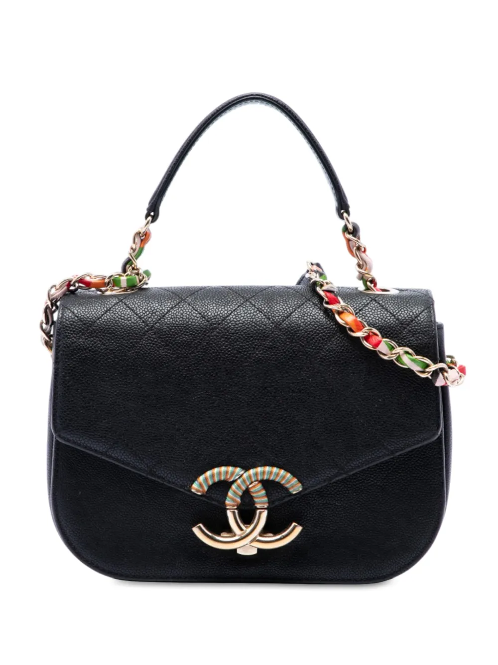 CHANEL Pre-Owned 2016-2017 Paris Cuba Small Quilted Caviar Thread Around Flap satchel - Black