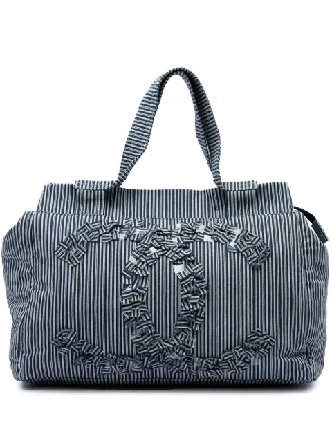 CHANEL Pre-Owned CC Shopper 条纹帆布手提包（2006-2008年典藏款）