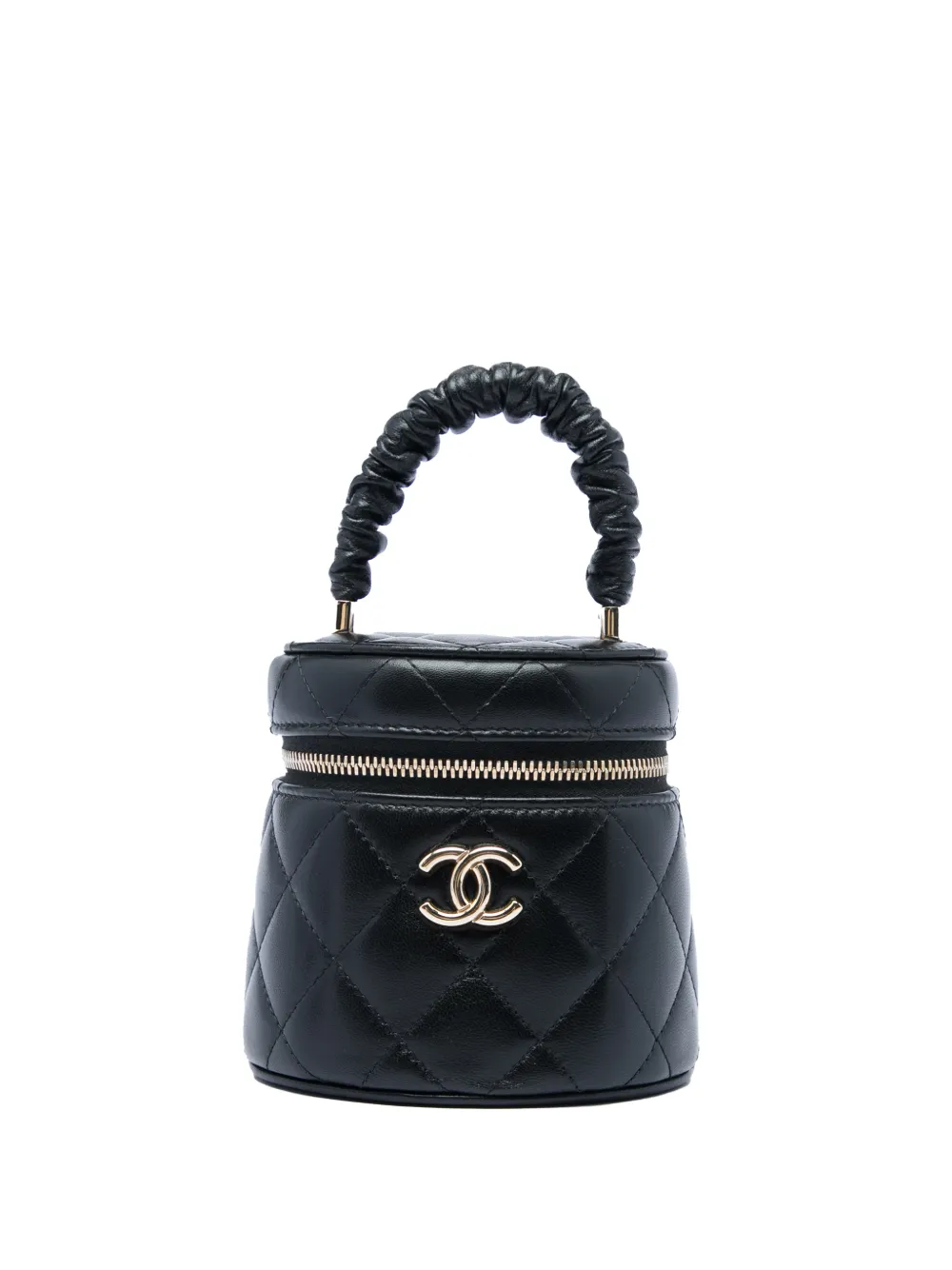 CHANEL Pre-Owned 2021 Mini Quilted Lambskin Ruched Handle Case vanity bag - Black