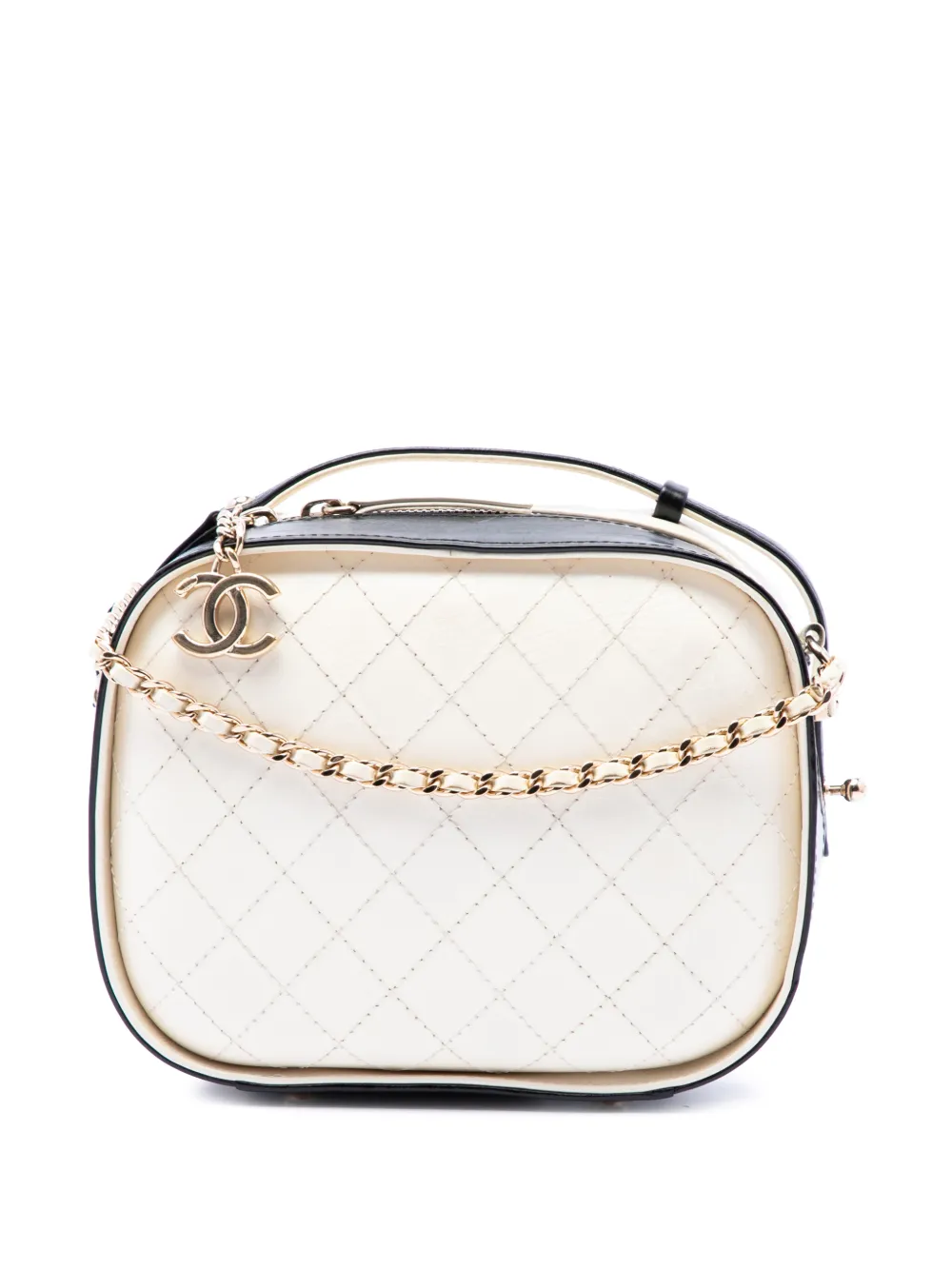 CHANEL Pre-Owned 2019 Small CC Quilted Crumpled Calfskin Vanity Case satchel - Bianco