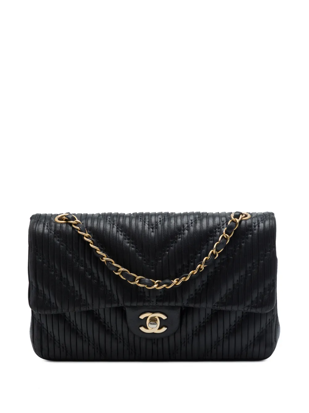 CHANEL Pre-Owned 2018 Medium Classic Chevron Calfskin Pleated Double Flap shoulder bag - Nero