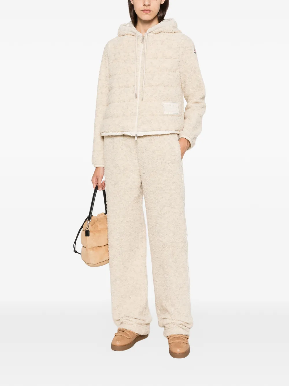 Moncler Gewatteerd donsjack met fleecetextuur Beige
