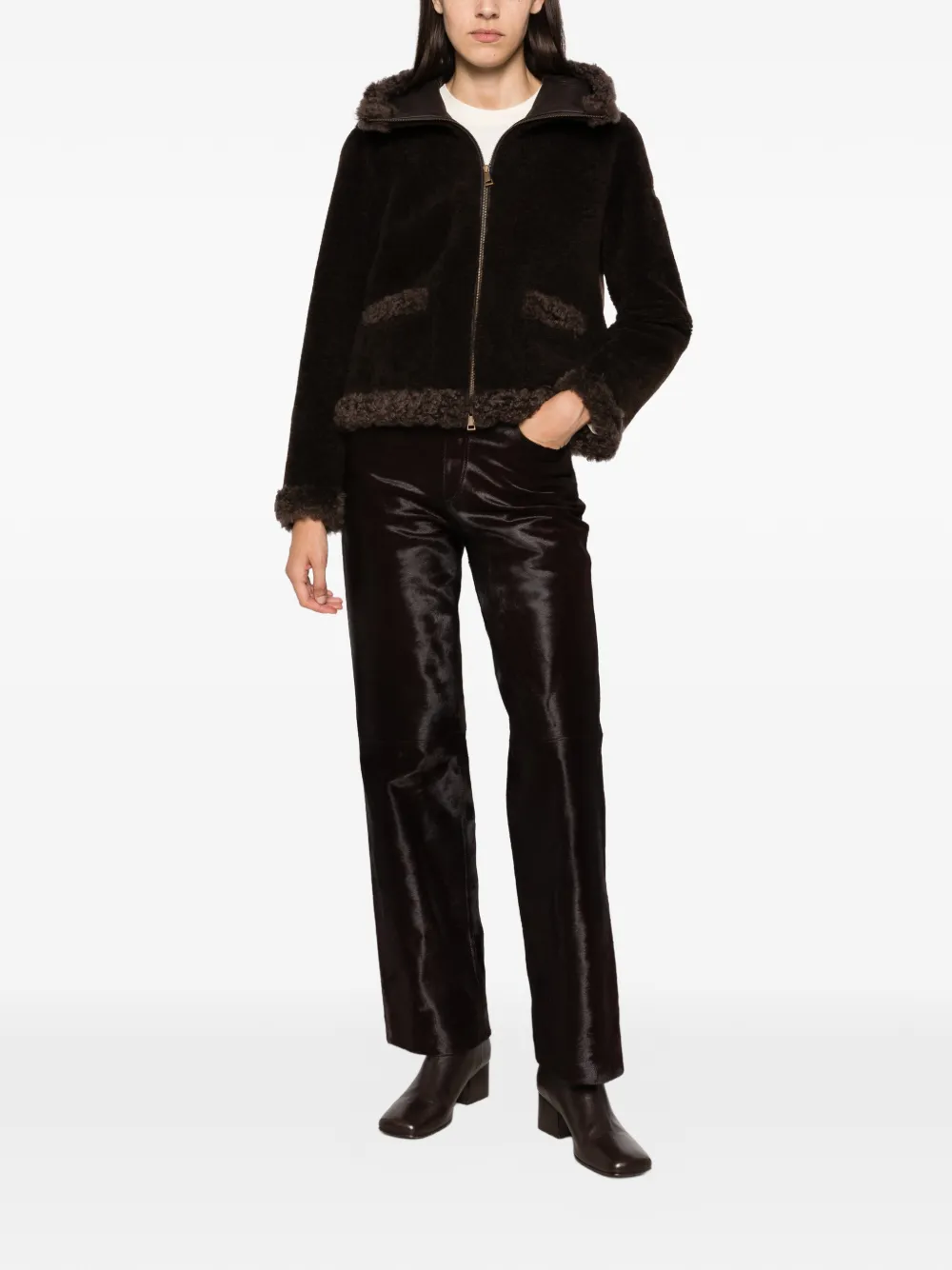 Moncler Jack met lammy afwerking Bruin
