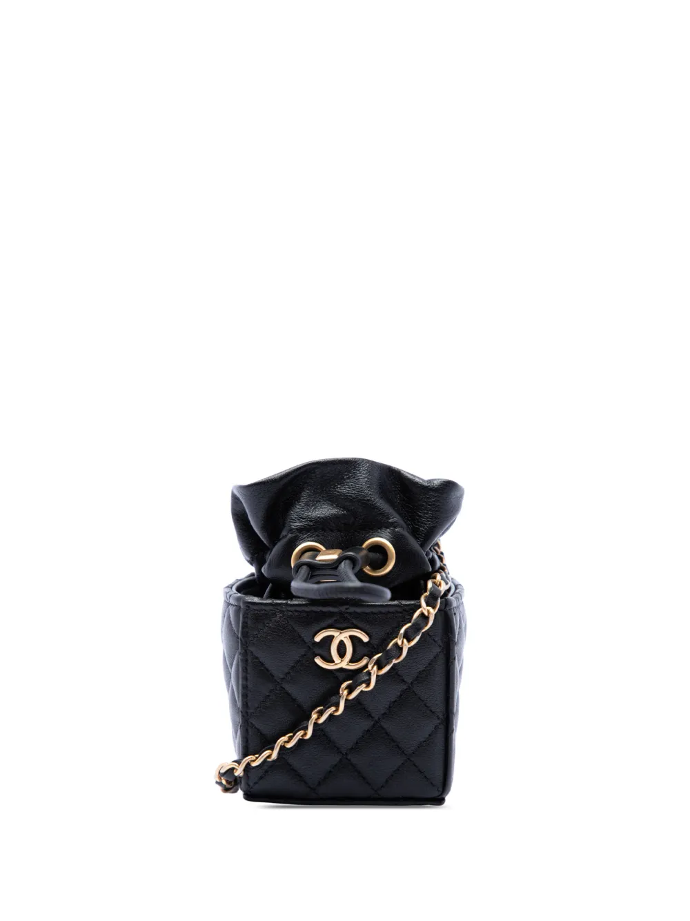 CHANEL Pre-Owned 2021 micro Beuteltasche aus gestepptem Kalbsleder mit Kordelzug - Schwarz