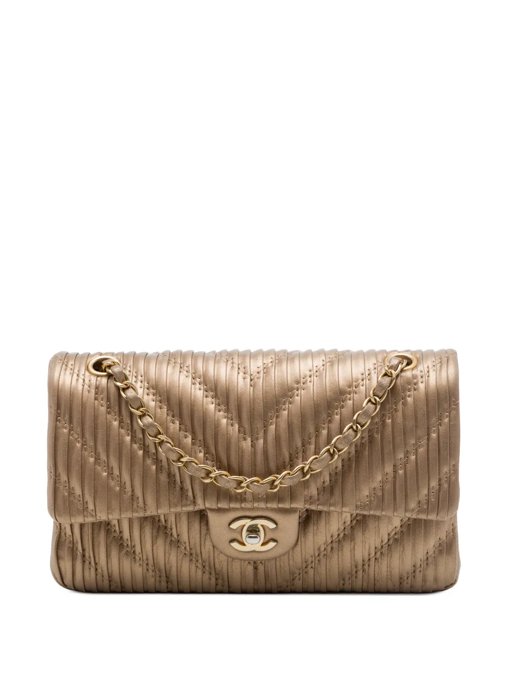 CHANEL Pre-Owned 2018 Medium Classic Chevron Calfskin Pleated Double Flap shoulder bag - Marrone