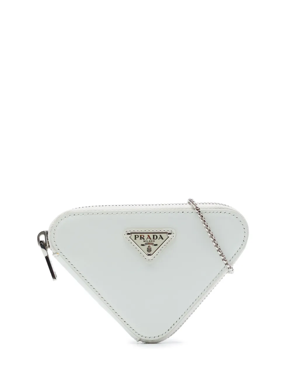 Prada Pre-Owned 2013-2026 Mini Brushed Leather Triangle Chain Pouch crossbody bag - Bianco